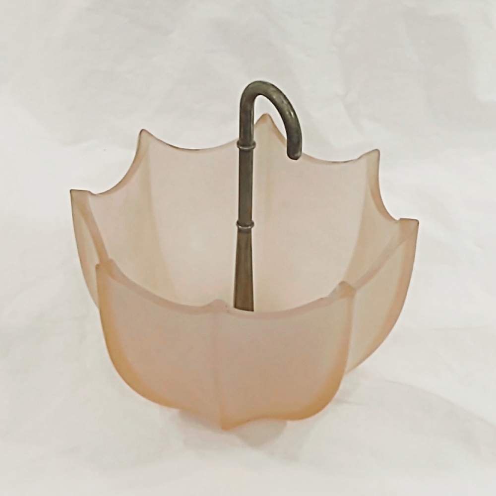 Vintage 1950s Pink Frosted Upside Down Umbrella Trinket/Candy Dish